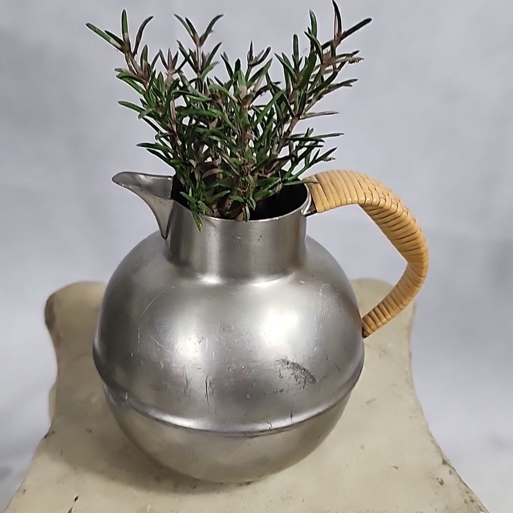 Vintage Pewter Pitcher with Woven Handle